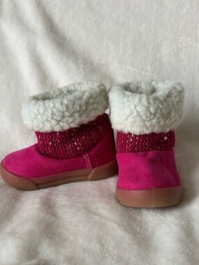 Iotey Pink Sequin Faux-Fur Cuff Kids Snow Boots
